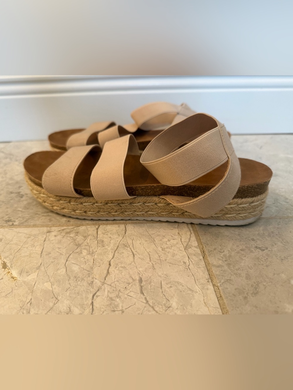 Yoki Nude Espadrille Platform Sandals Stretch Straps Women’s 8.5